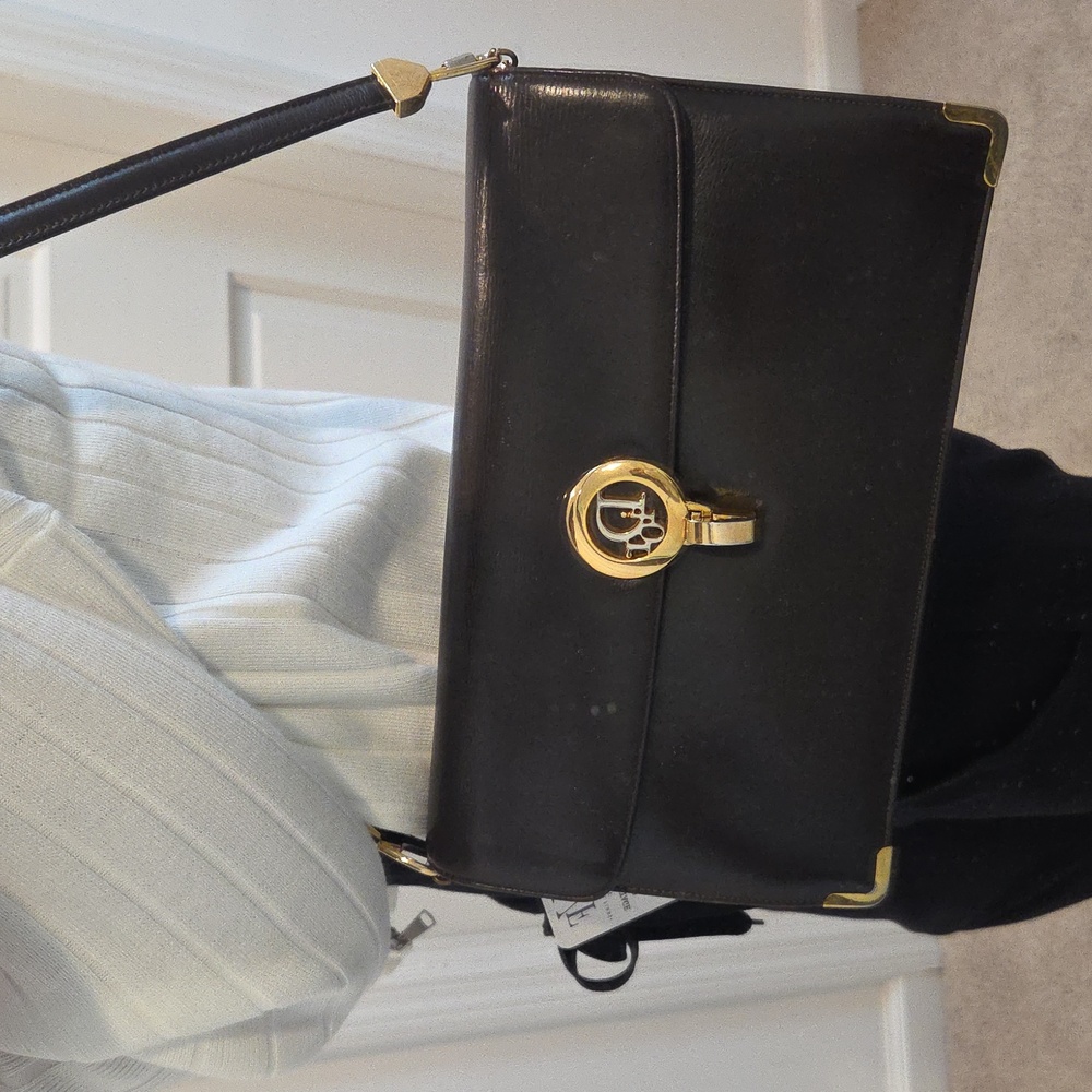 DIOR Rare 1970s Collectable Brown leather 2-way shoulder/clutch bag excellent - Picture 9 of 17